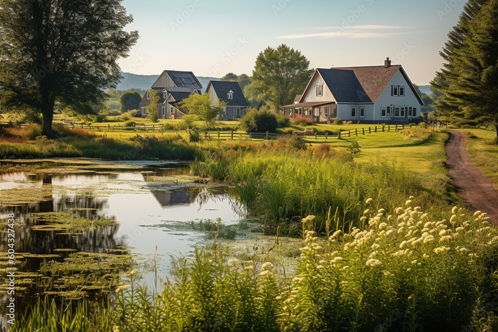 Obraz premium Tranquil Charms: Exploring a Cozy and Quaint Countryside Village