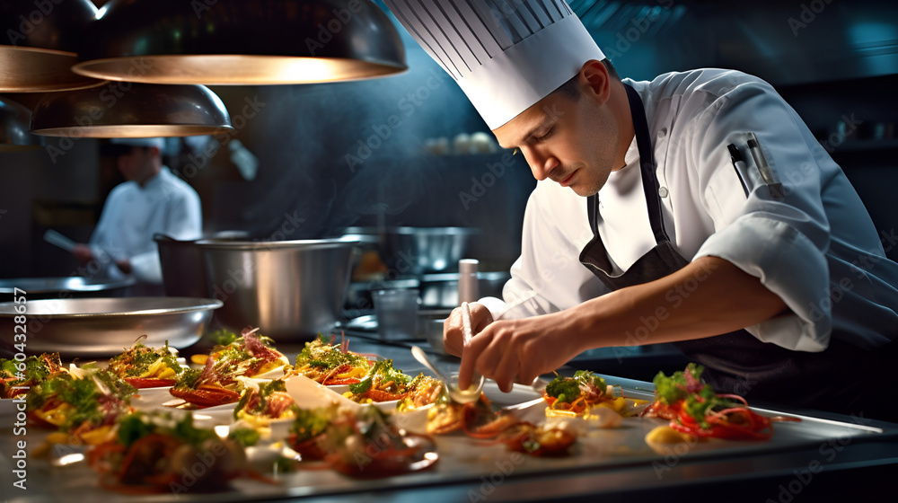 gourmet chef preparing food in kitchen gourmet chef preparing food in kitchen
