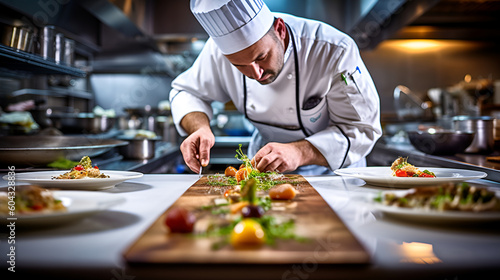 Fotografia, Obraz gourmet chef preparing food in kitchen