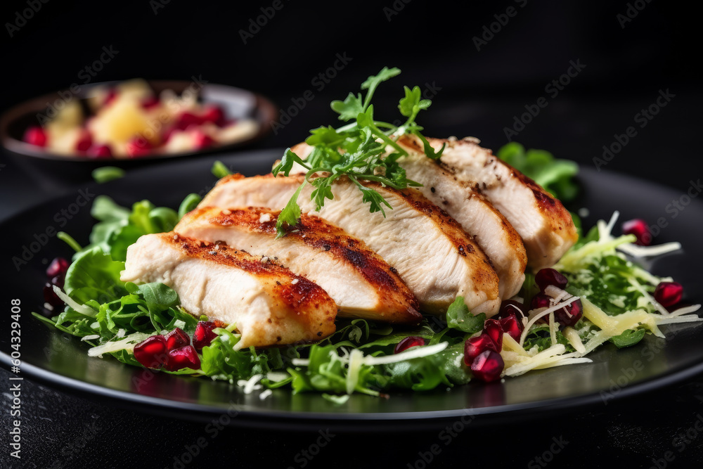 Generative AI Chicken fillet with salad. Healthy food, keto diet, diet lunch concept Generative AI Chicken fillet with salad. Healthy food, keto diet, diet lunch concept