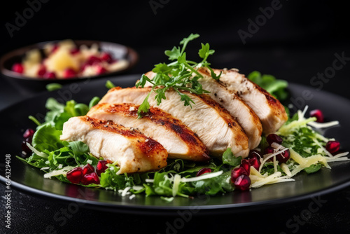Generative AI Chicken fillet with salad. Healthy food, keto diet, diet lunch concept