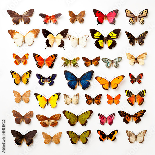 set of butterflies on white background