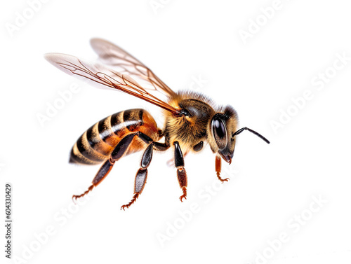 bee isolated on white background, close up view