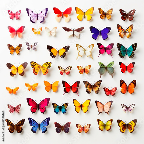variety of butterflies on white background