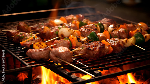 shish kebab on the grill and vegetables