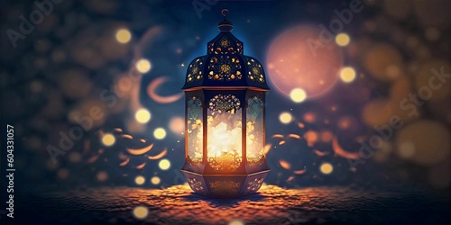 Islamic background with shining lantern made with generative AI. AI Generate