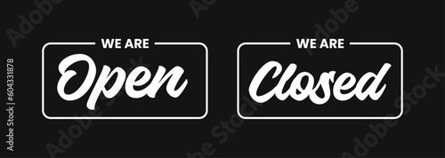 Open sign and Closed sign set in flat design style isolated on background. Open door and closed door sign.vector illustration