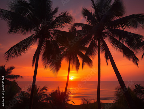 Orange Skies and Palm Trees: Capturing the Beauty of a Tropical Sunset (Generative AI)