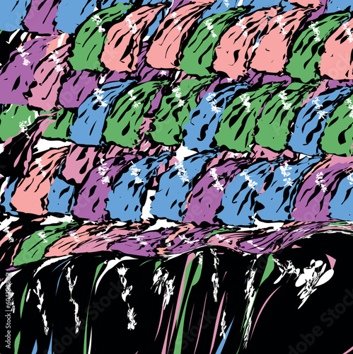 The colored shapes border on the black mass at the bottom.