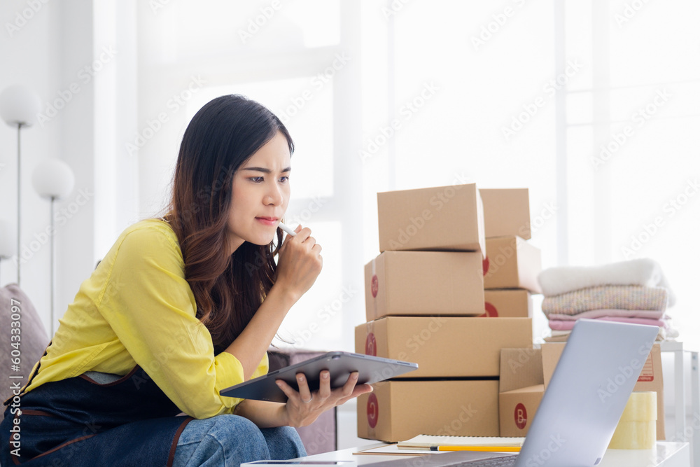 Young entrepreneur, teenager business owner work at home, alpha generation life style, online business conceptual Young entrepreneur, teenager business owner work at home, alpha generation life style, online business conceptual