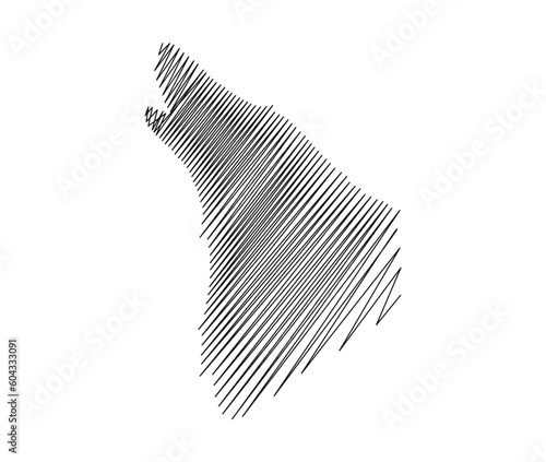 Continuous one line drawing of wolf head. Stripped wolf head line art vector illustration. Editable stroke.