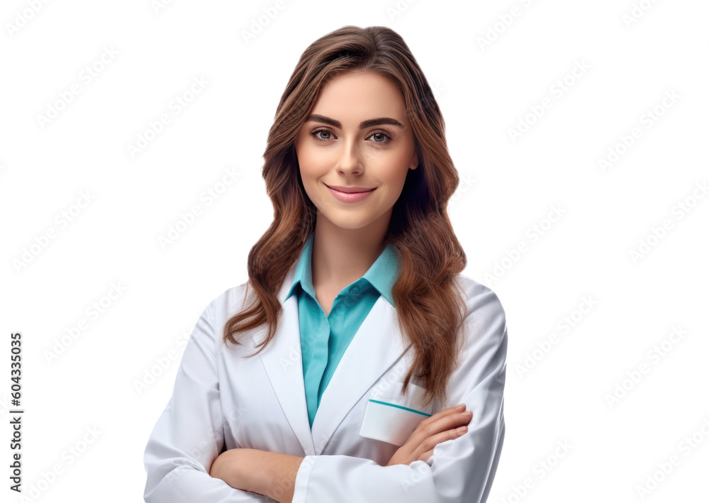 Portrait of a female pharmacist isolated on white background