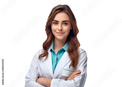 Portrait of a female pharmacist isolated on white background photo