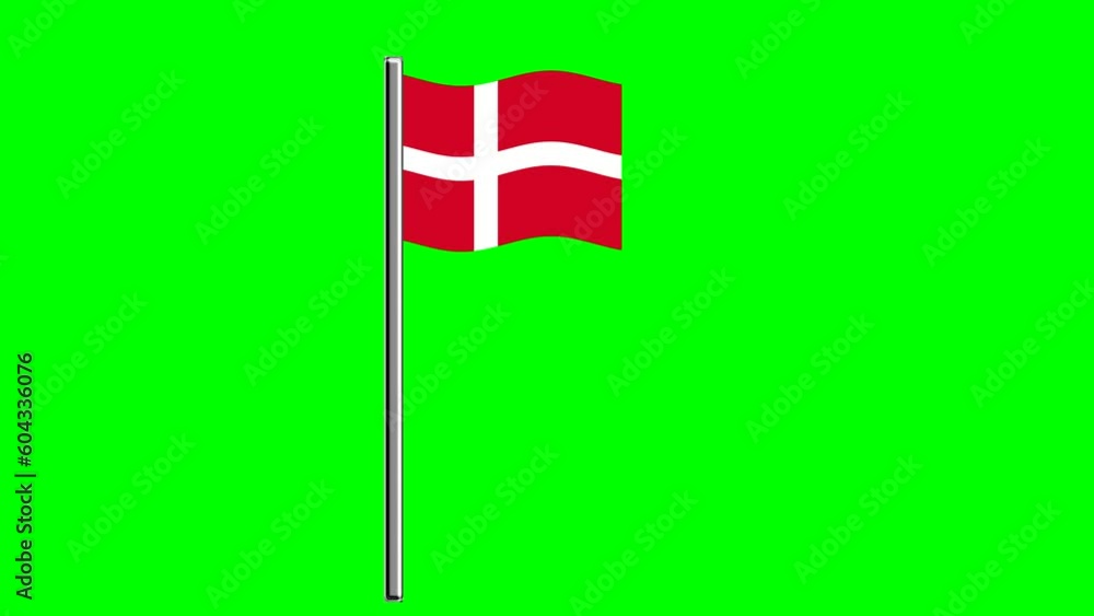 Wavy Denmark flag with pole on green screen background Wavy Denmark flag with pole on green screen background