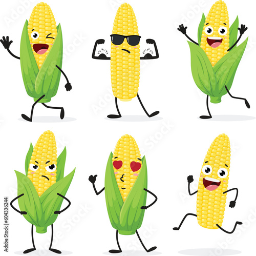 corn cute cartoon character set isolated on white background
