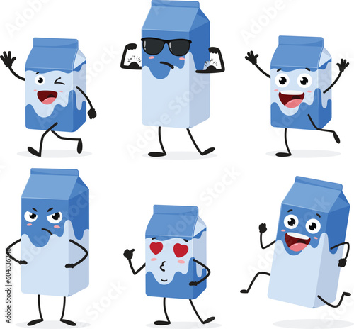Milk box cute cartoon character set isolated on white background