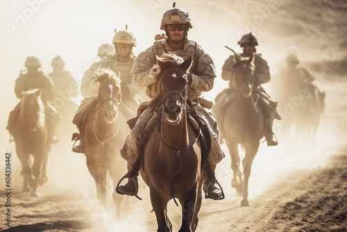 AI generated image of special forces on horses Generative AI © Kalim
