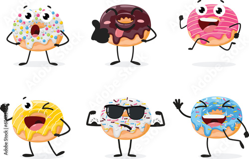 donuts cute cartoon character set isolated on white background