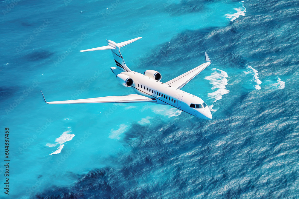 Fototapeta premium Ai generated image of business jet over water Generative AI