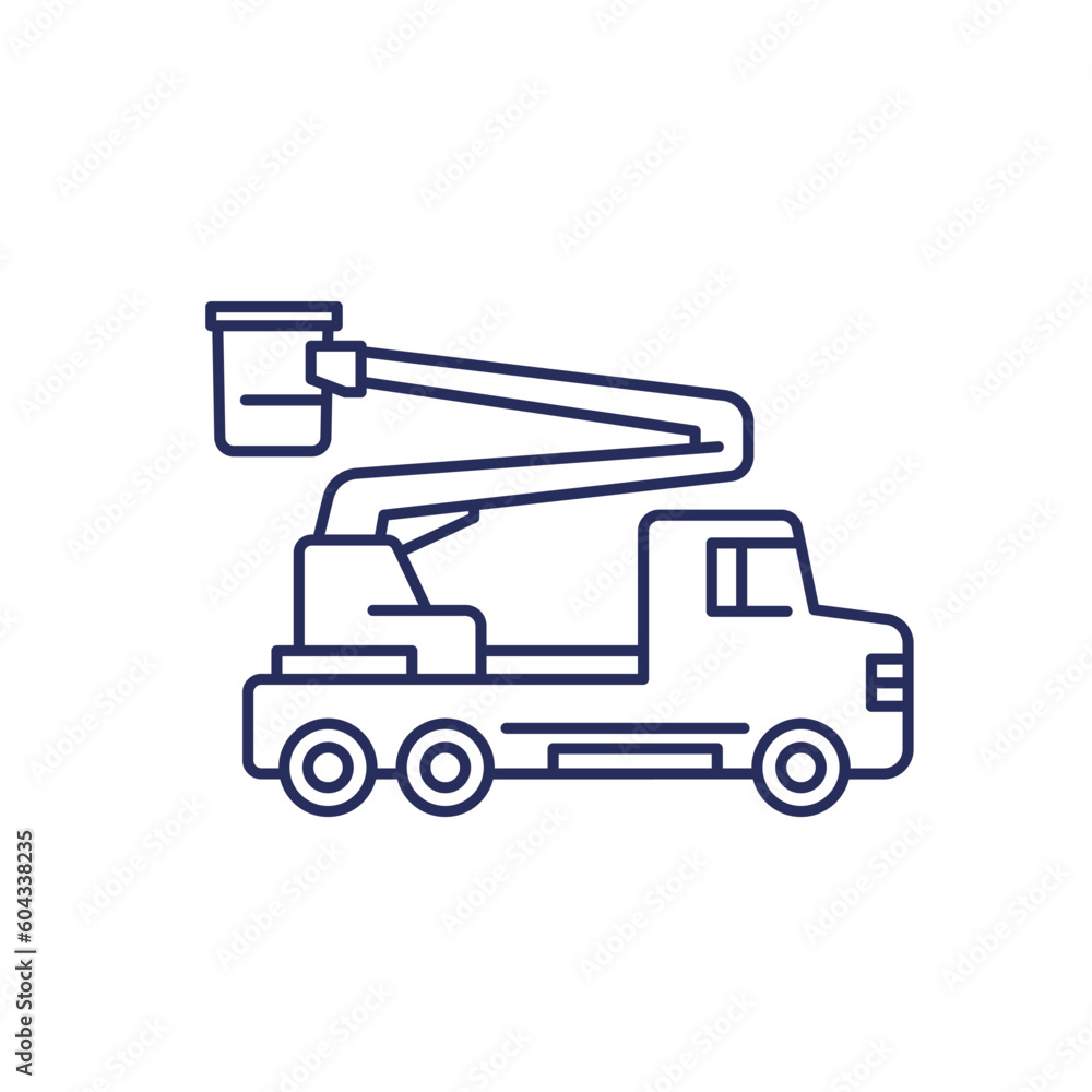 bucket truck line icon on white bucket truck line icon on white