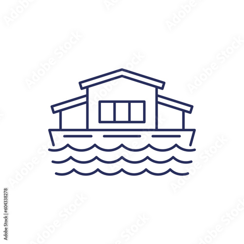houseboat, float house line icon on white