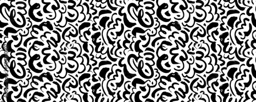Curly line doodle seamless pattern. Vector scribbles and squiggles. Modern abstract childish background. Creative abstract wavy and curly lines, swirls, spirals. Simple childish squiggle wallpaper.