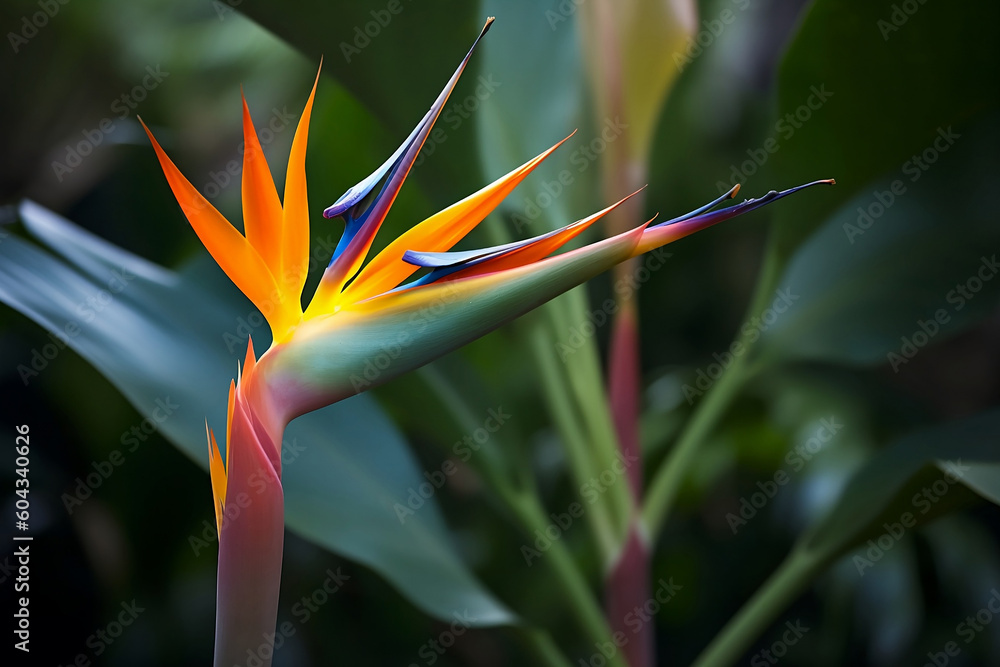 colorful flower bird of paradise in green jungles close up colorful flower bird of paradise in green jungles close up