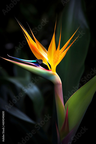 colorful flower bird of paradise in green jungles close up