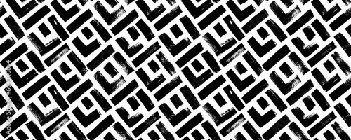 Seamless abstract geometric pattern with squares. Rhombuses with separate brush strokes. Brush drawn rectangles with bold rough lines. Geometric modern stylish grunge texture. Futuristic tech design.
