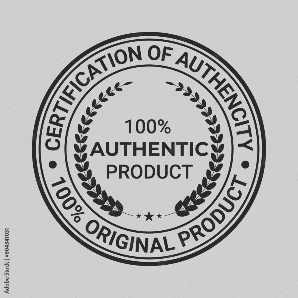 Certification of Authencity Badge, 100 PercentOriginal Product Stamp, Logo, Sticker, Patch, round Emblem, Retro, Vintage, Hipster Vector Illustration