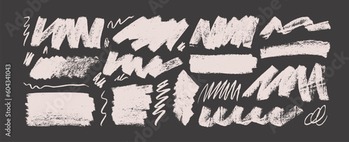 Charcoal bold zigzag lines and scribbles. Brush drawn vector scratches, scribbles, bold various shapes. Childish drawing bold strokes. Grunge pen scratches collection, graffity style shapes.