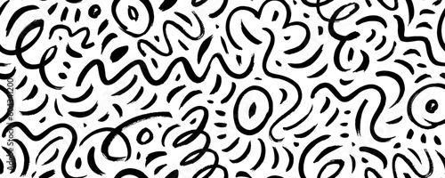 Squiggly lines seamless pattern. Abstract geometric pattern with curved lines, squiggles. Simple childish scribble backdrop. Creative abstract kid drawing. Doodles and scratches banner.