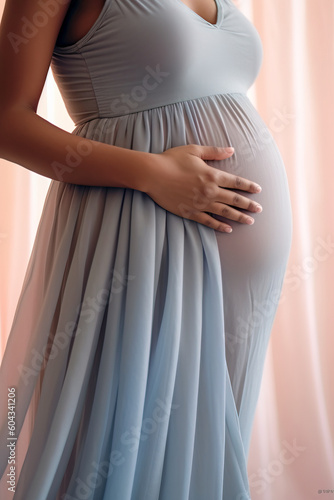 The soft and delicate texture of a pregnant young woman's skin is highlighted in this close-up photo.
