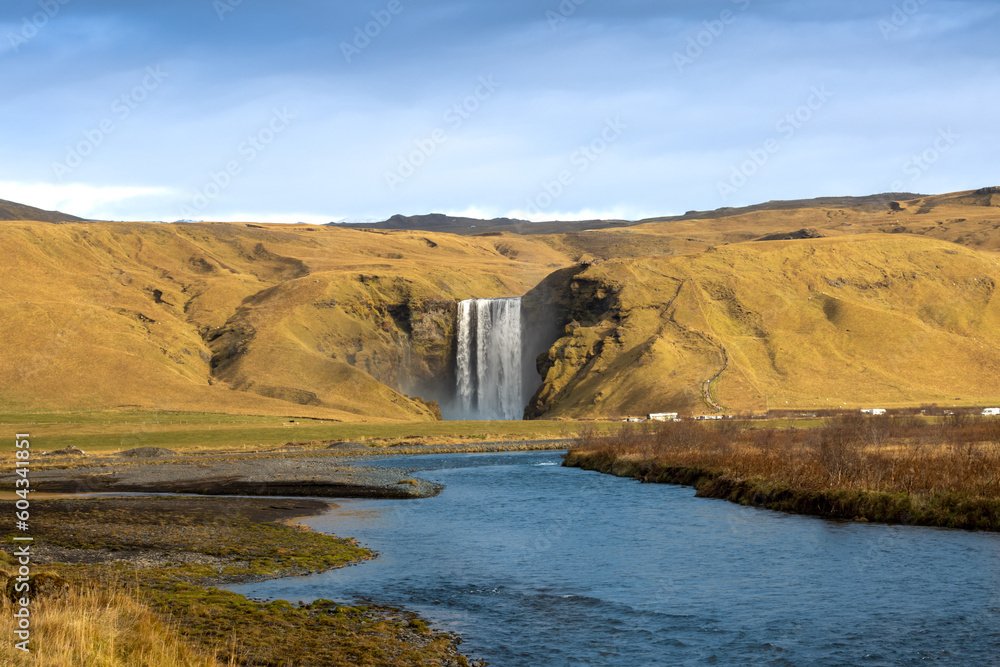 Landscape with river and waterfall Kvernufoss, Iceland Landscape with river and waterfall Kvernufoss, Iceland