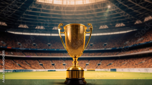 The Champion's Gold Cup, a Symbol of Triumph, Glistens in the Football Stadium. Generative AI