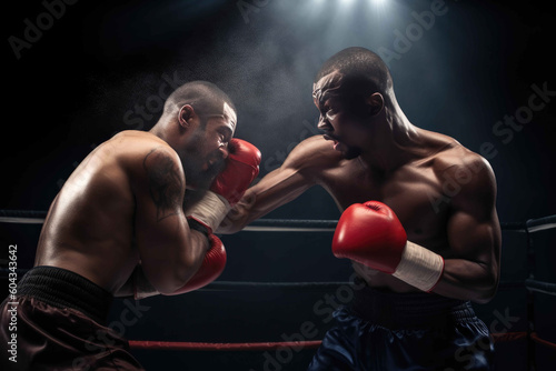 Two professional boxers fighting. Generative AI