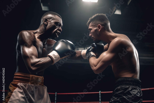 Two boxers facing each other. Generative AI © AIproduction