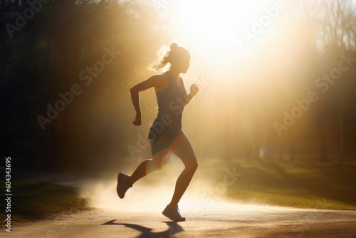 Woman running in the sun. Generative AI