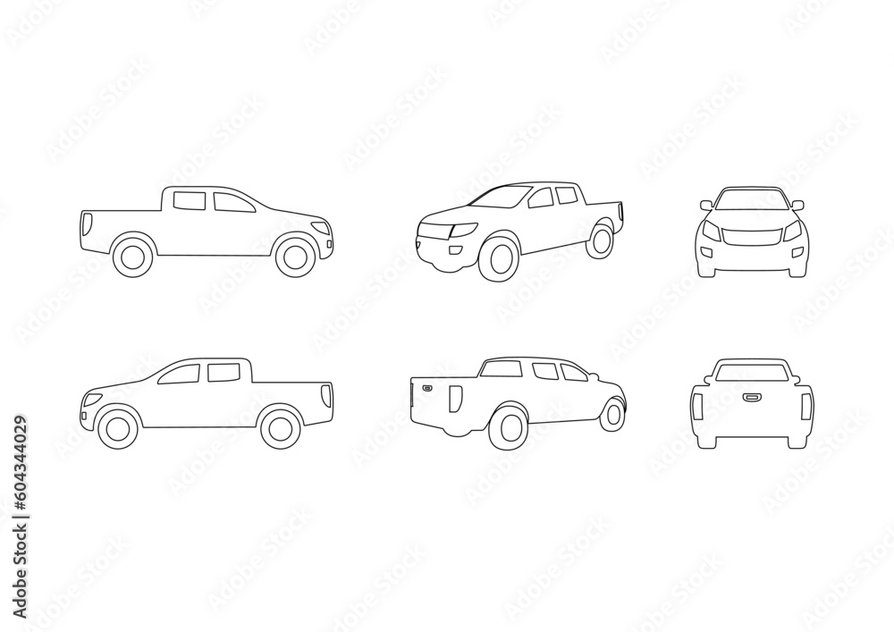 Car pickup truck icon line set isolated on the background. Ready to apply to your design. Vector illustration. - obrazy, fototapety, plakaty 