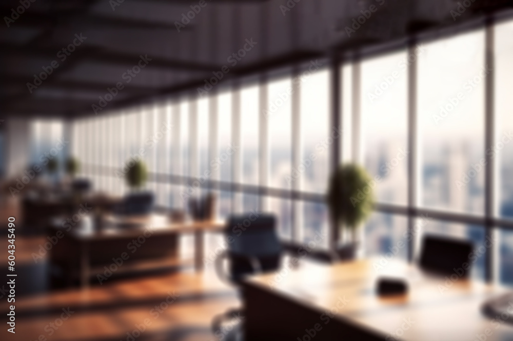 Blurred Office Workspace with Cityscape for Business Presentations. created with Generative AI Blurred Office Workspace with Cityscape for Business Presentations. created with Generative AI
