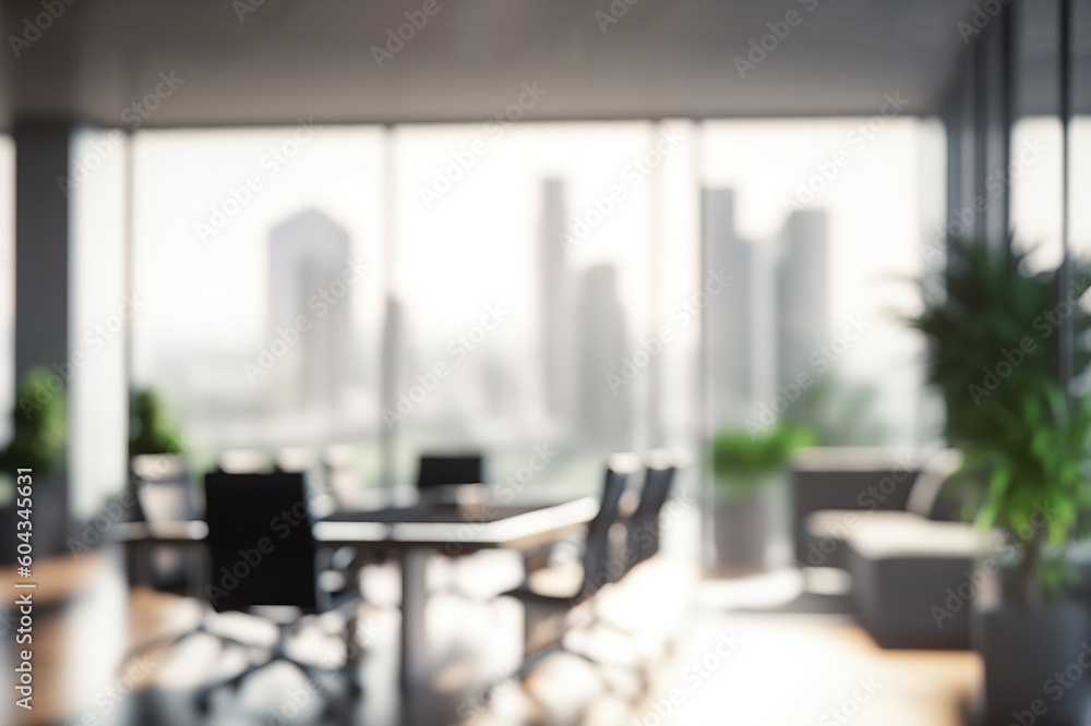 Blurred Modern Office Meeting Room with Cityscape for Business Presentations. created with Generative AI