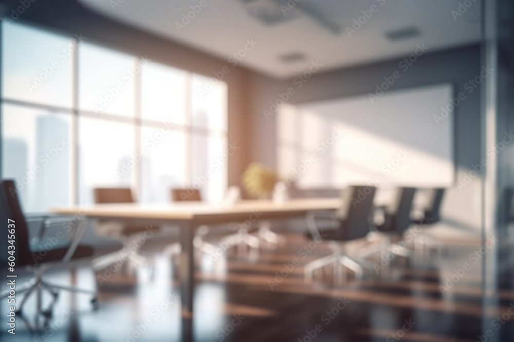 Blurred Modern Office Meeting Room with Cityscape for Business Presentations. created with Generative AI Blurred Modern Office Meeting Room with Cityscape for Business Presentations. created with Generative AI