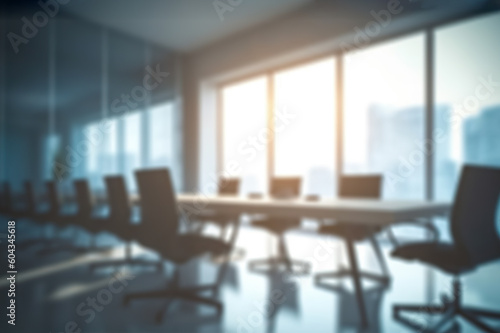 Blurred Modern Office Meeting Room with Cityscape for Business Presentations. created with Generative AI