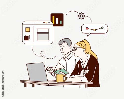 business workflow, time management, planning, task app, teamwork, meeting. Hand drawn style vector design illustrations.