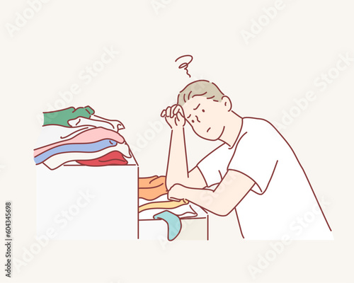 Messy open room drawer with cloths. Hand drawn style vector design illustrations.