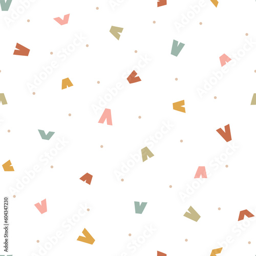 Abstract geometric elements seamless vector pattern. Cute hand drawn modern background for kids room decor, nursery art, apparel, gift, fabric, textile, wrapping paper, wallpaper, packaging.