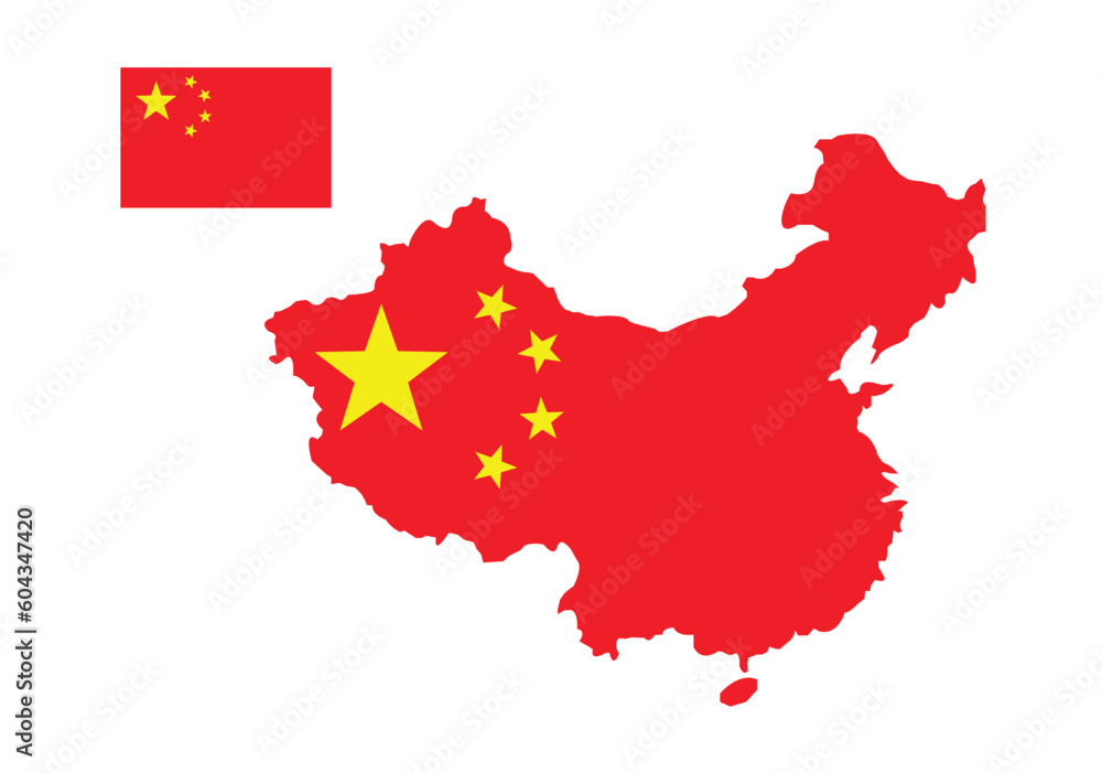 Fototapeta premium China country map and flag, vector illustration. 