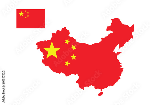 China country map and flag, vector illustration. 
