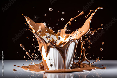 Splashing Sweet Milk Chocolate Pudding. created with Generative AI photo