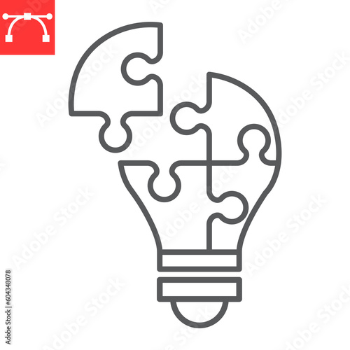 Light bulb puzzle piece line icon, solution and business, problem solving vector icon, vector graphics, editable stroke outline sign, eps 10.